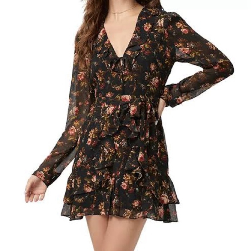NWOT PAIGE Black Floral Long Sleeve Dress
